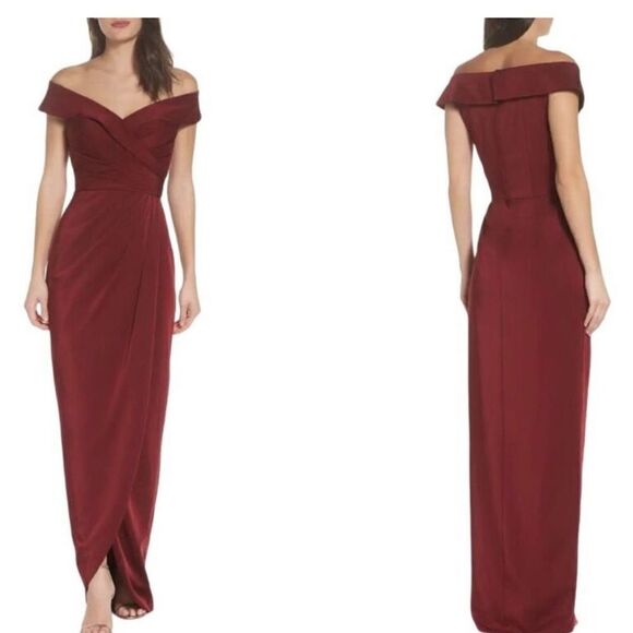 LA FEMME 26519 Surplice Off the Shoulder Column Gown - NWT - Size 14 $365